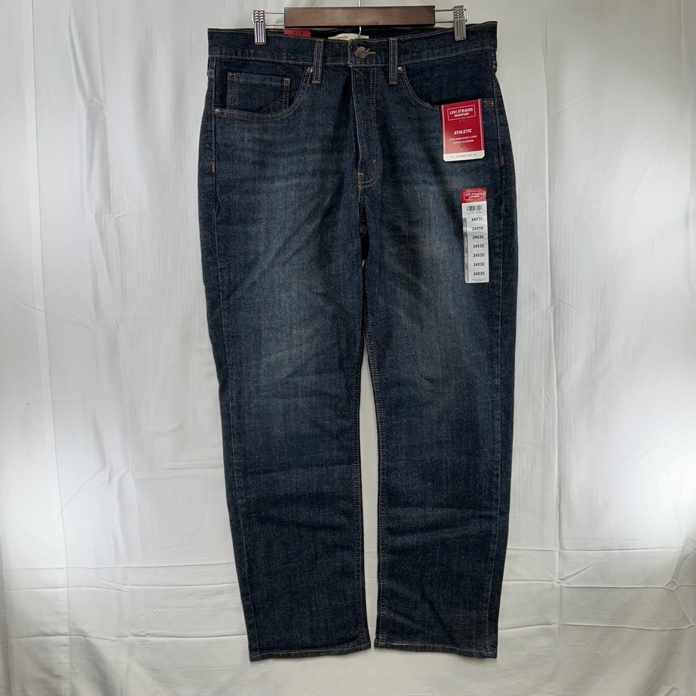 Levi Strauss Signature Athletic Jeans Mens 34x30 Dark Wash Tapered Ultimate Flex